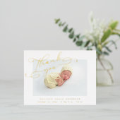 ベビー写真ありがとうおエレガントしスモダンクリプト誕生 箔招待状ポストカード (立ち正面)