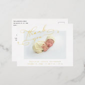 ベビー写真ありがとうおエレガントしスモダンクリプト誕生 箔招待状ポストカード (正面/裏面)