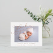 ベビー写真ありがとうおエレガントしスモダンクリプト誕生 箔招待状ポストカード (立ち正面)