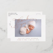 ベビー写真ありがとうおエレガントしスモダンクリプト誕生 箔招待状ポストカード (正面/裏面)