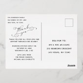 ベビー写真ありがとうおエレガントしスモダンクリプト誕生 箔招待状ポストカード (裏面)