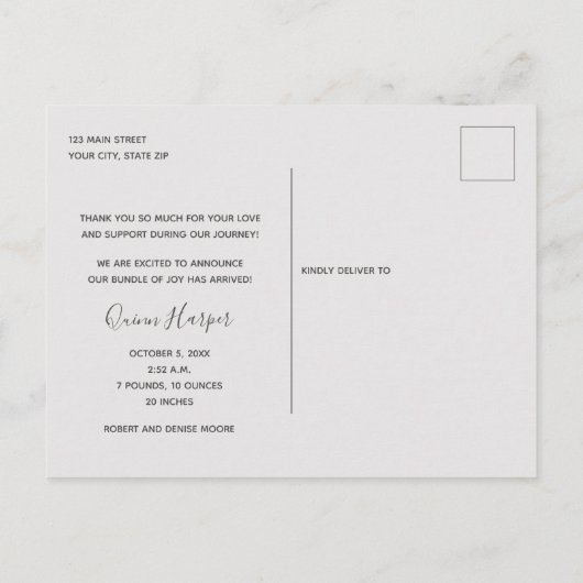 ベビー写真ありがとうお誕生日おめでとう ポストカード (裏面)