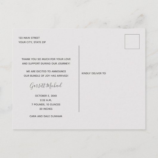 ベビー写真ありがとうお誕生日おめでとう ポストカード (裏面)