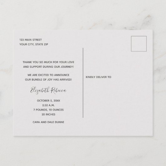 ベビー写真ありがとうお誕生日おめでとう ポストカード (裏面)