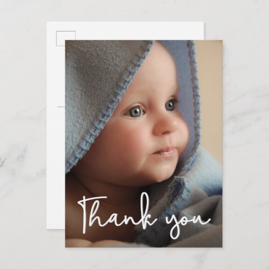 ベビー写真ありがとうございます誕生のお知らせ縦書き 案内ポストカード (正面/裏面)