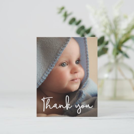 ベビー写真ありがとうございます誕生のお知らせ縦書き 案内ポストカード (スタンド正面)