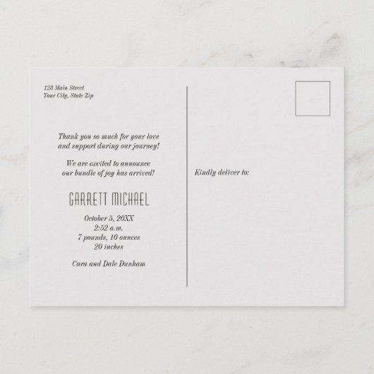 ベビー写真ありがとうスクリプト誕生発表 ポストカード (裏面)