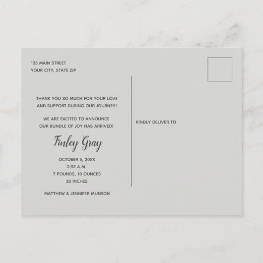 ベビー写真ありがとうスクリプト誕生発表 ポストカード (裏面)