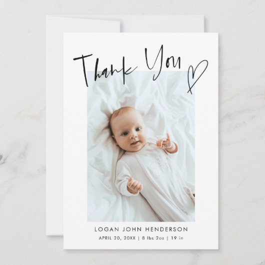 ベビー写真ありがとうハートスカジュアルクリプト誕生 案内状 (正面)