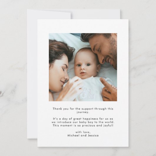 ベビー写真ありがとうハートスカジュアルクリプト誕生 案内状 (裏面)