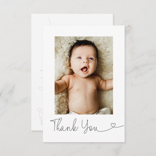 ベビー写真ありがとうハートモダンベビーシャワー サンキューカード (正面/裏面)