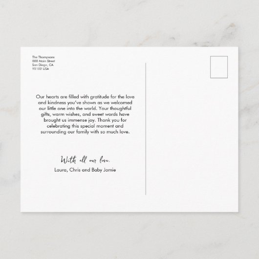 ベビー写真ありがとうハートモダン発表 ポストカード (裏面)