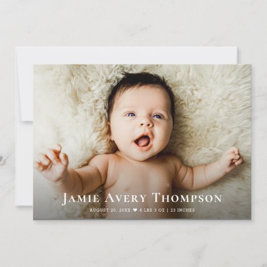 ベビー写真ありがとうハートモダン誕生 案内状 (正面)