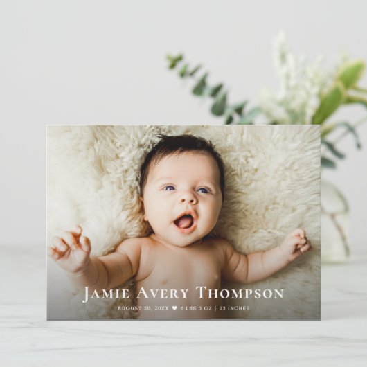 ベビー写真ありがとうハートモダン誕生 案内状 (スタンド正面)