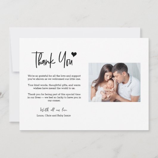 ベビー写真ありがとうハートモダン誕生 案内状 (裏面)