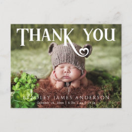 ベビー写真ありがとうモダンハート誕生発表 案内ポストカード