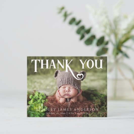 ベビー写真ありがとうモダンハート誕生発表 案内ポストカード (スタンド正面)
