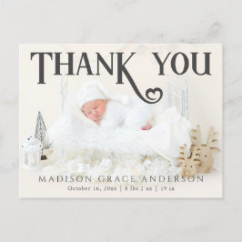 ベビー写真ありがとうモダンハート誕生 案内ポストカード