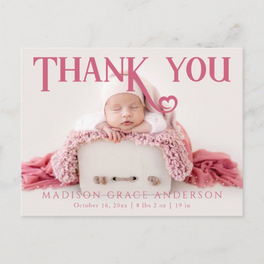 ベビー写真ありがとうモダンハート誕生 案内ポストカード (正面)