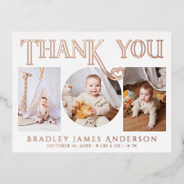 ベビー写真ありがとうモダンハート誕生 箔招待状ポストカード