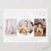 ベビー写真ありがとうモダンハート誕生 箔招待状ポストカード (正面)