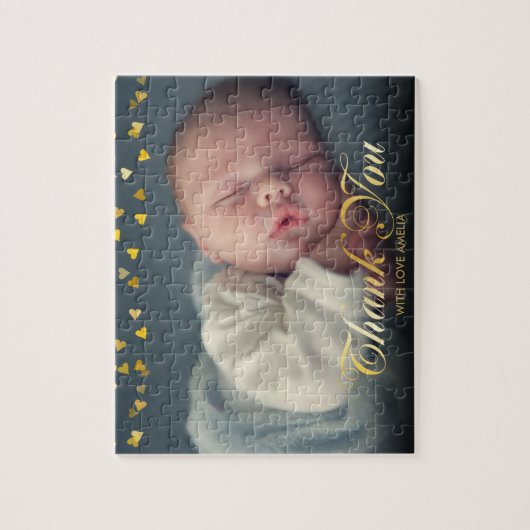 ベビー写真ありがとう金ゴールドハート ジグソーパズル (縦)
