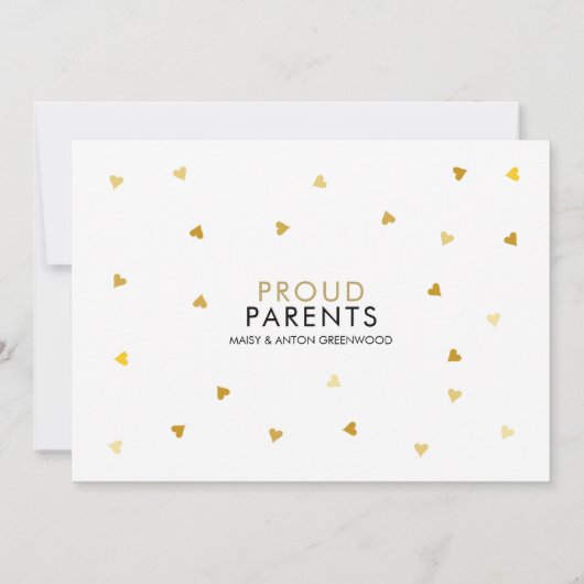 ベビー写真かわいいスクリプト金ゴールドラブハート誕生 案内状 (裏面)