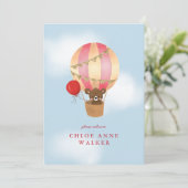 ベビー写真かわいい赤ホットエアバルーン誕生 案内状 (スタンド正面)
