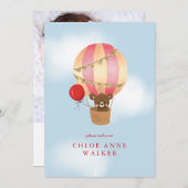 ベビー写真かわいい赤ホットエアバルーン誕生 案内状 (正面/裏面)