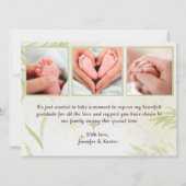 ベビー写真とゴールデン葉の誕生発表カード (裏面)