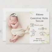 ベビー写真とゴールデン葉の誕生発表カード (正面)