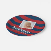 ベビー写真と誕生日かわいい男のストライプの子 ペーパープレート (アングル)