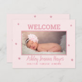 ベビー写真のお知らせ – ウェルカムベビーガールカード 案内状 (正面/裏面)