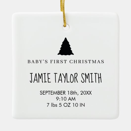 ベビー写真のコピー名誕生日付の統計 セラミックオーナメント (正面)