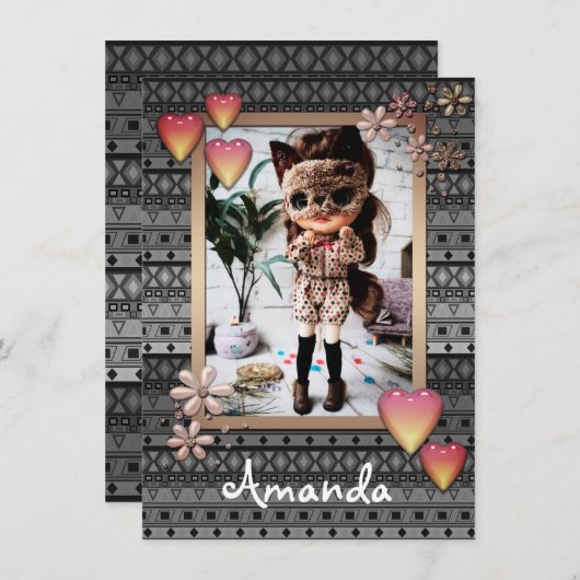 ベビー写真の人形，人形，ホビーパーソナライズされたズanou 案内状 (正面/裏面)