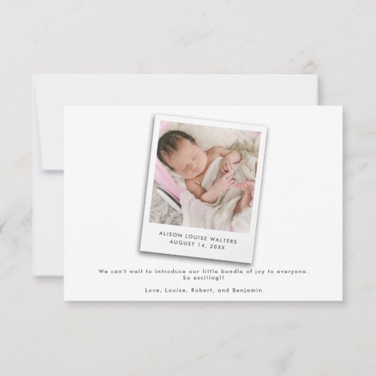 ベビー写真の名前と統計の発表 (裏面)