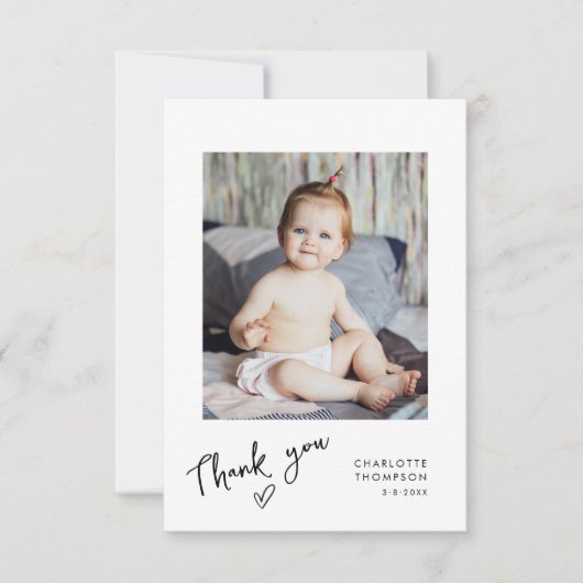 ベビー写真の手書書モダンありがとう サンキューカード (正面)