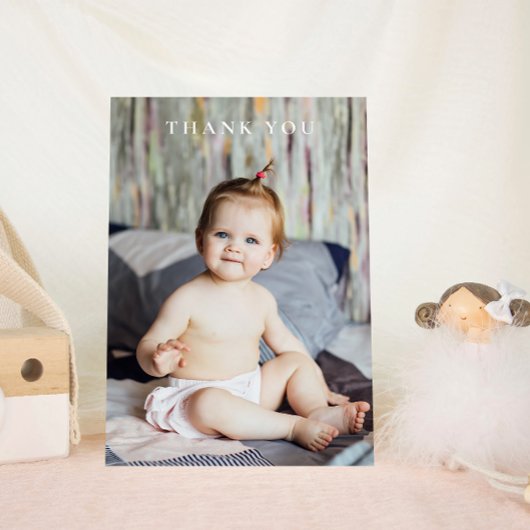ベビー写真の手書書モダンありがとう サンキューカード
