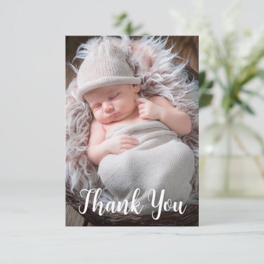ベビー写真の発表手書きスクリプト サンキューカード (スタンド正面)