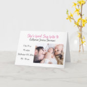 ベビー写真の誕生モダン発表ピンク・グレー カード (黄色い花)