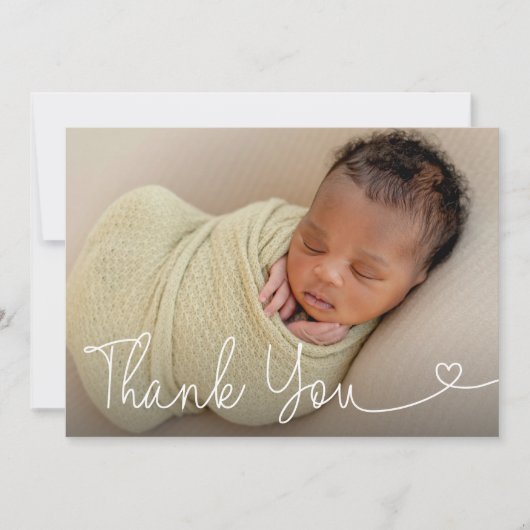 ベビー写真の誕生発表のモダンハートスクリプト サンキューカード (正面)