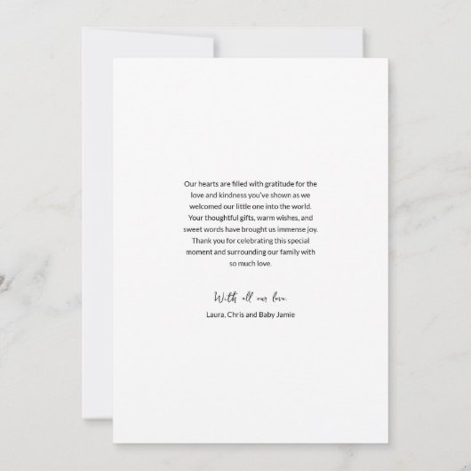 ベビー写真の誕生発表の愛と感謝してい 招待状 (裏面)