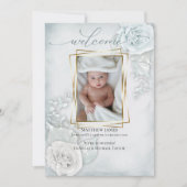 ベビー写真の誕生発表青フローラ 招待状 (正面)