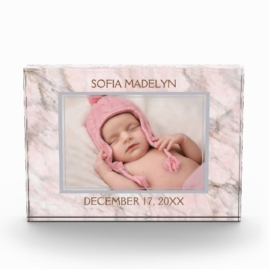 ベビー写真エレガントOn Light Pink Marble Pattern フォトブロック (正面)