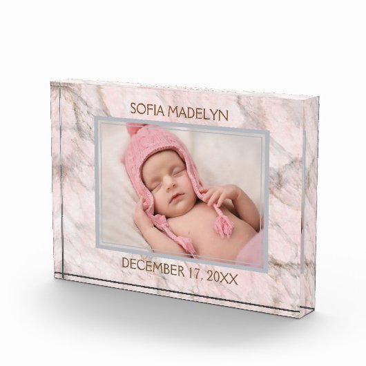 ベビー写真エレガントOn Light Pink Marble Pattern フォトブロック (右)