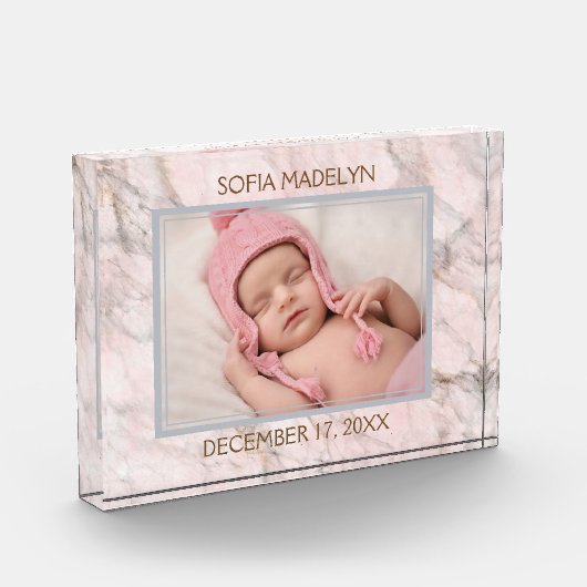 ベビー写真エレガントOn Light Pink Marble Pattern フォトブロック (左)