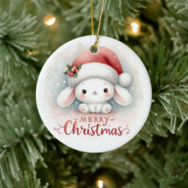 ベビー写真クリスマスかわいいバニー セラミックオーナメント