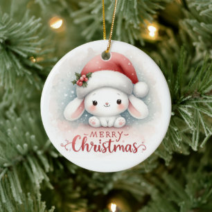 ベビー写真クリスマスかわいいバニー セラミックオーナメント