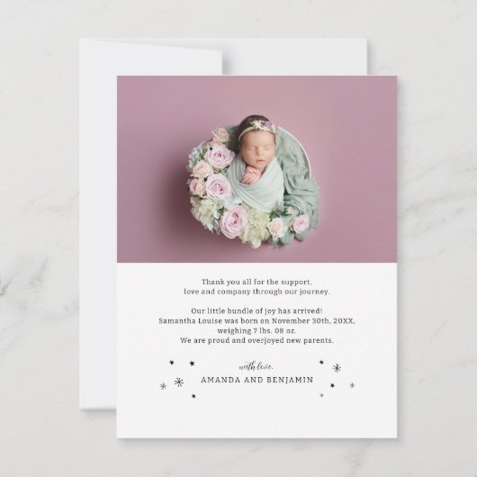 ベビー写真クリスマスホリデー誕生のお知らせ (裏面)