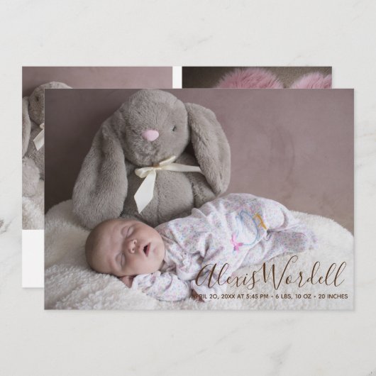 ベビー写真コラージュの誕生発表スクリプト 案内状 (正面/裏面)